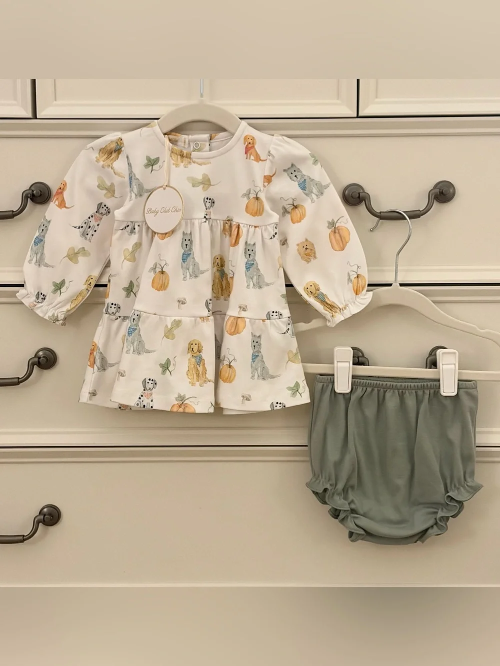 NWT Baby Club Chic 2Pc Fall Puppies & Pumpkins Bloomer Set Size 3-6 Months